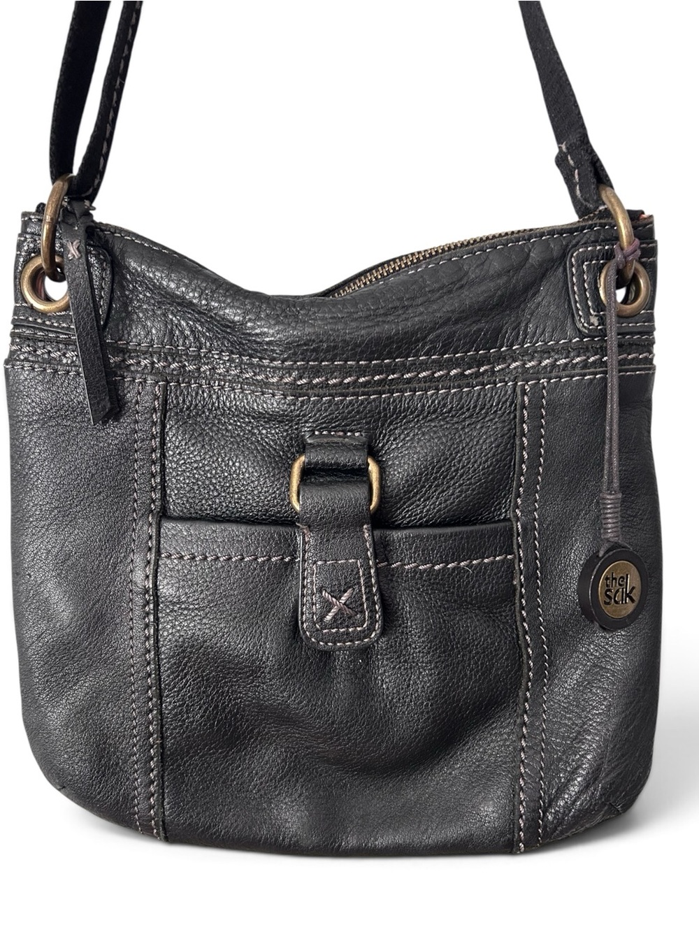 The Sak Kendra Black Pebbled Leather Crossbody Bag Purse